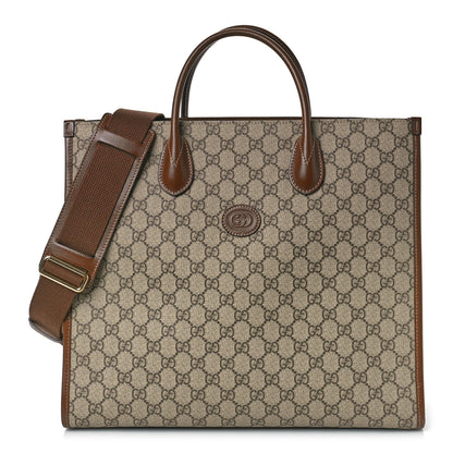 Gucci GG Supreme Monogram Azalea Calfskin Medium Retro Interlocking G Tote Bag Beige Ebony Brown Sugar 1 of 9