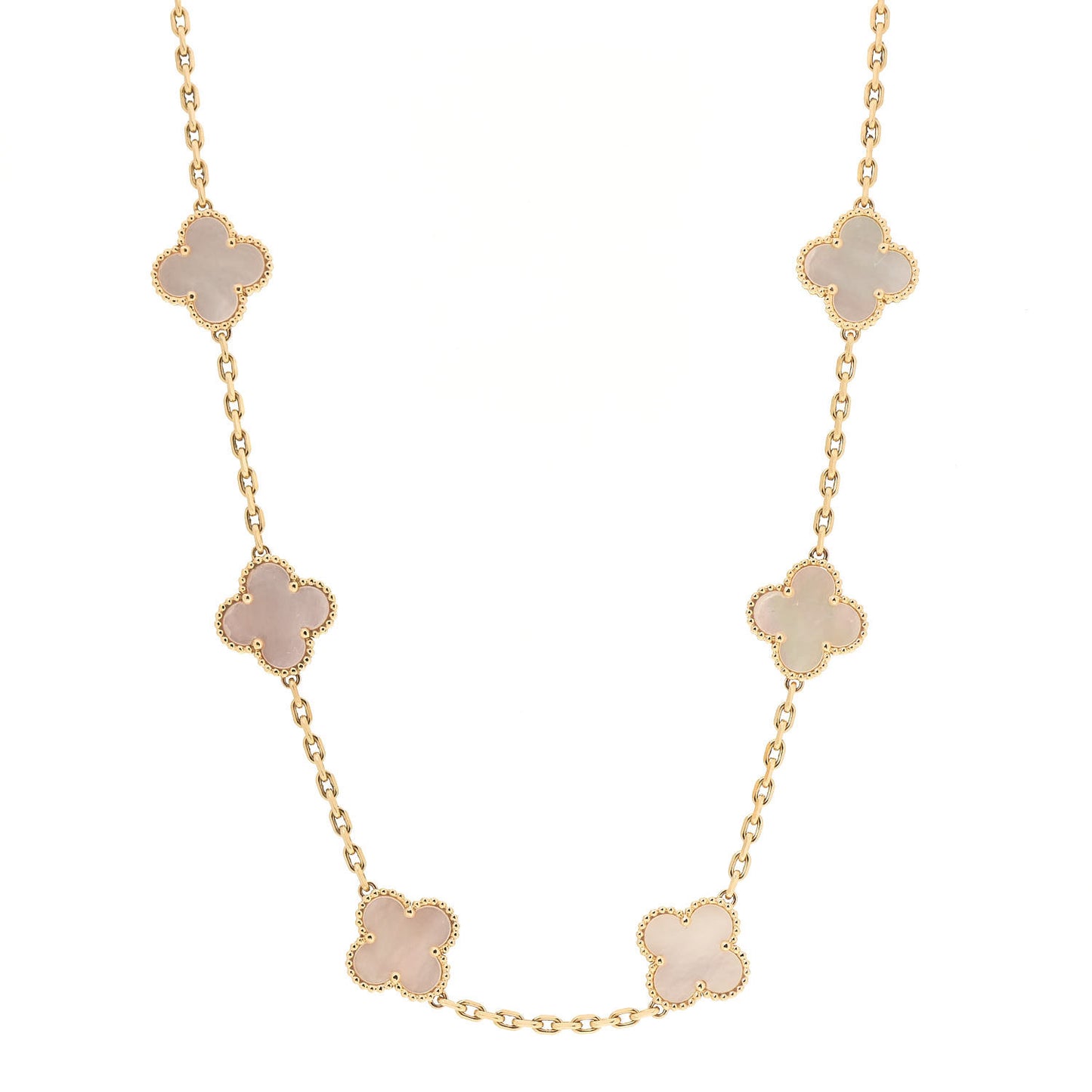 18K Yellow Gold Mother of Pearl 10 Motifs Vintage Alhambra Necklace