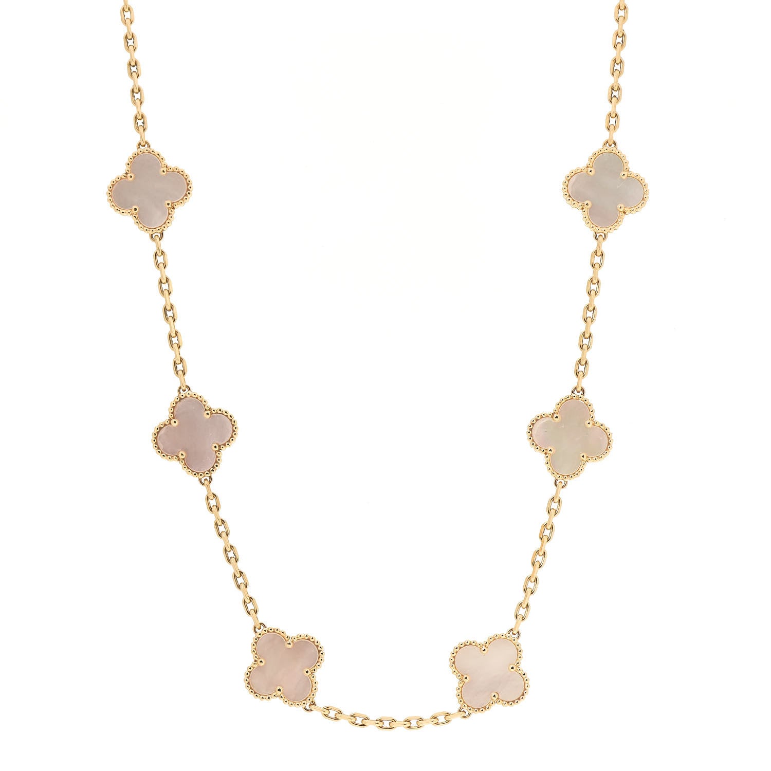 Van Cleef & Arpels 18K Yellow Gold Mother of Pearl 10 Motifs Vintage Alhambra Necklace 1 of 5