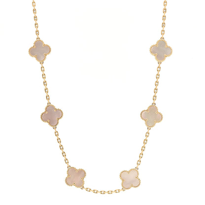 Van Cleef & Arpels 18K Yellow Gold Mother of Pearl 10 Motifs Vintage Alhambra Necklace 1 of 5