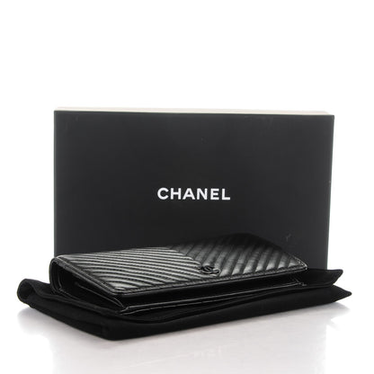 Chanel Lambskin Chevron Quilted Yen Wallet Black 4 of 8