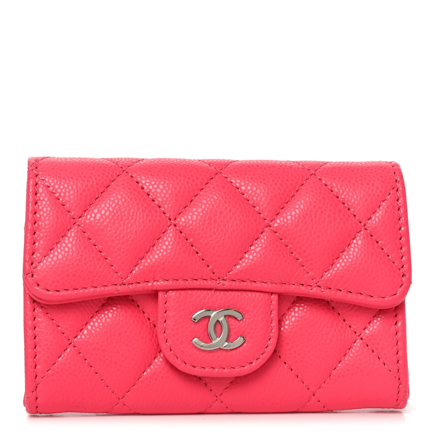 Caviar Quilted Flap Card Holder Wallet Pink