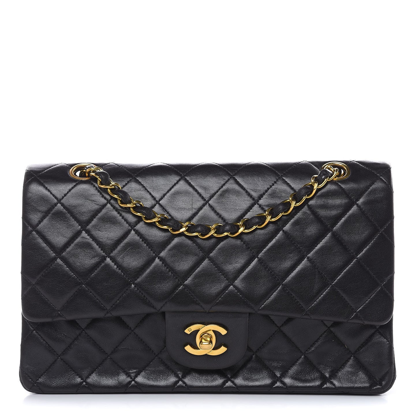 Lambskin Quilted Medium Double Flap Black