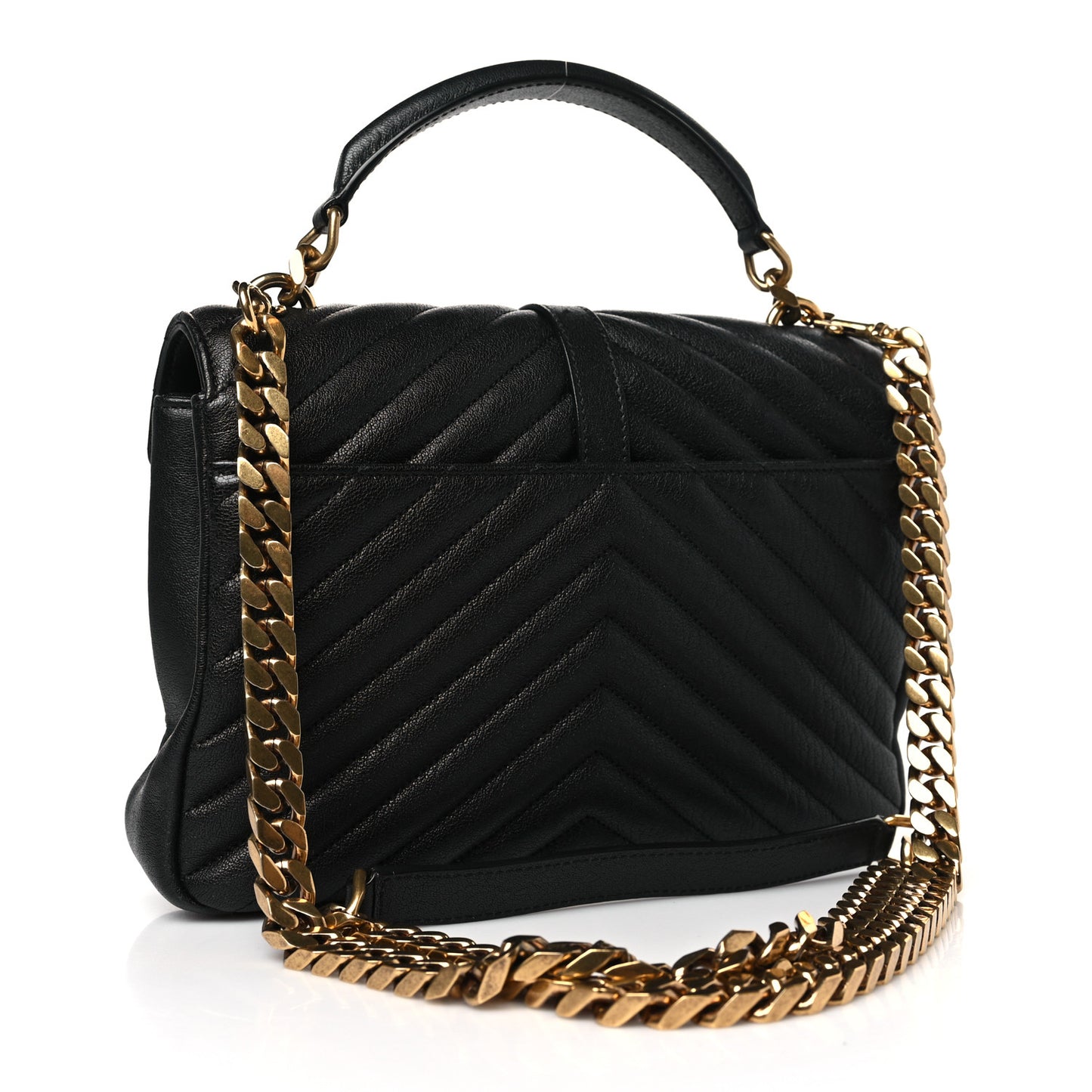 Sheepskin Matelasse Chevron Monogram Medium College Bag Black