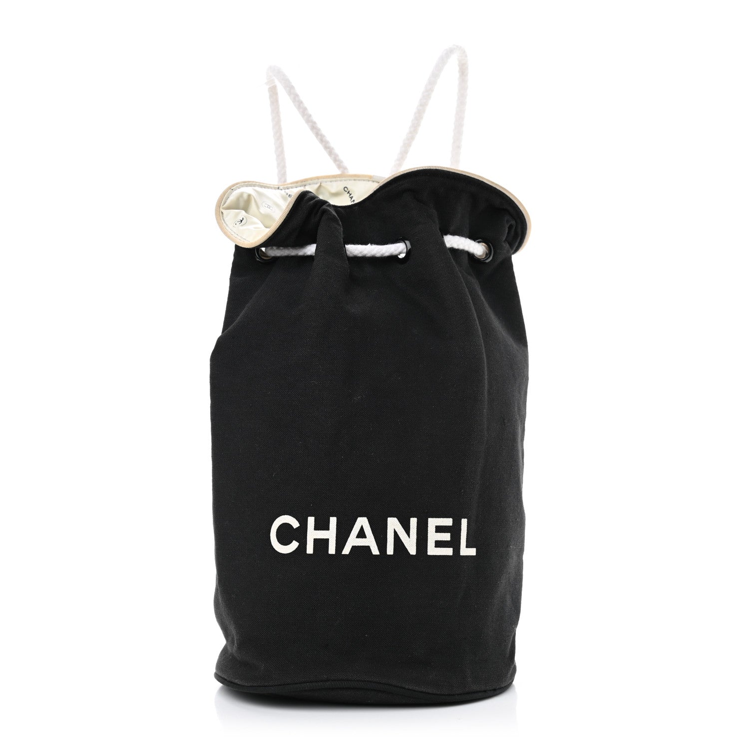 Chanel Canvas Drawstring Backpack Black White 1 of 8