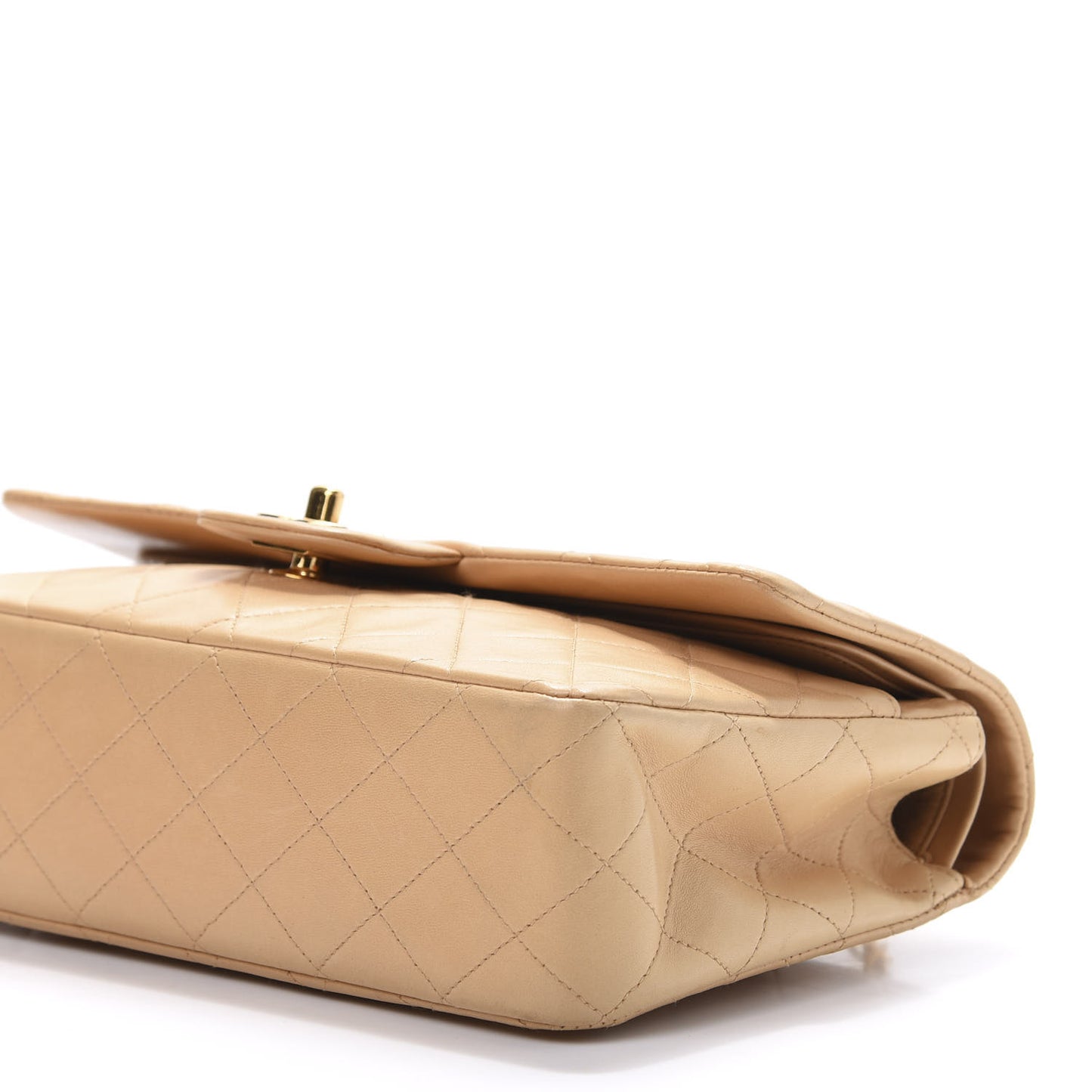 Lambskin Quilted Medium Double Flap Beige