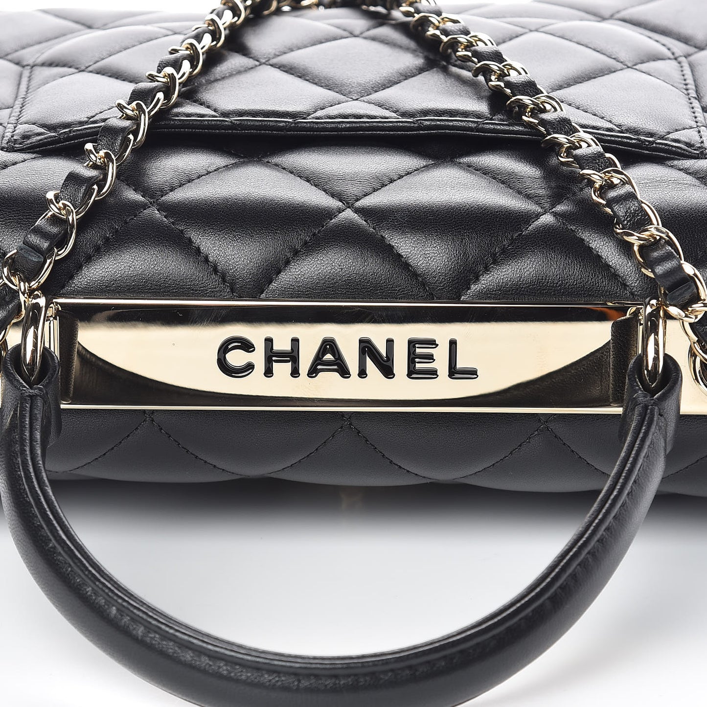 Lambskin Quilted Small Trendy CC Dual Handle Flap Bag Black