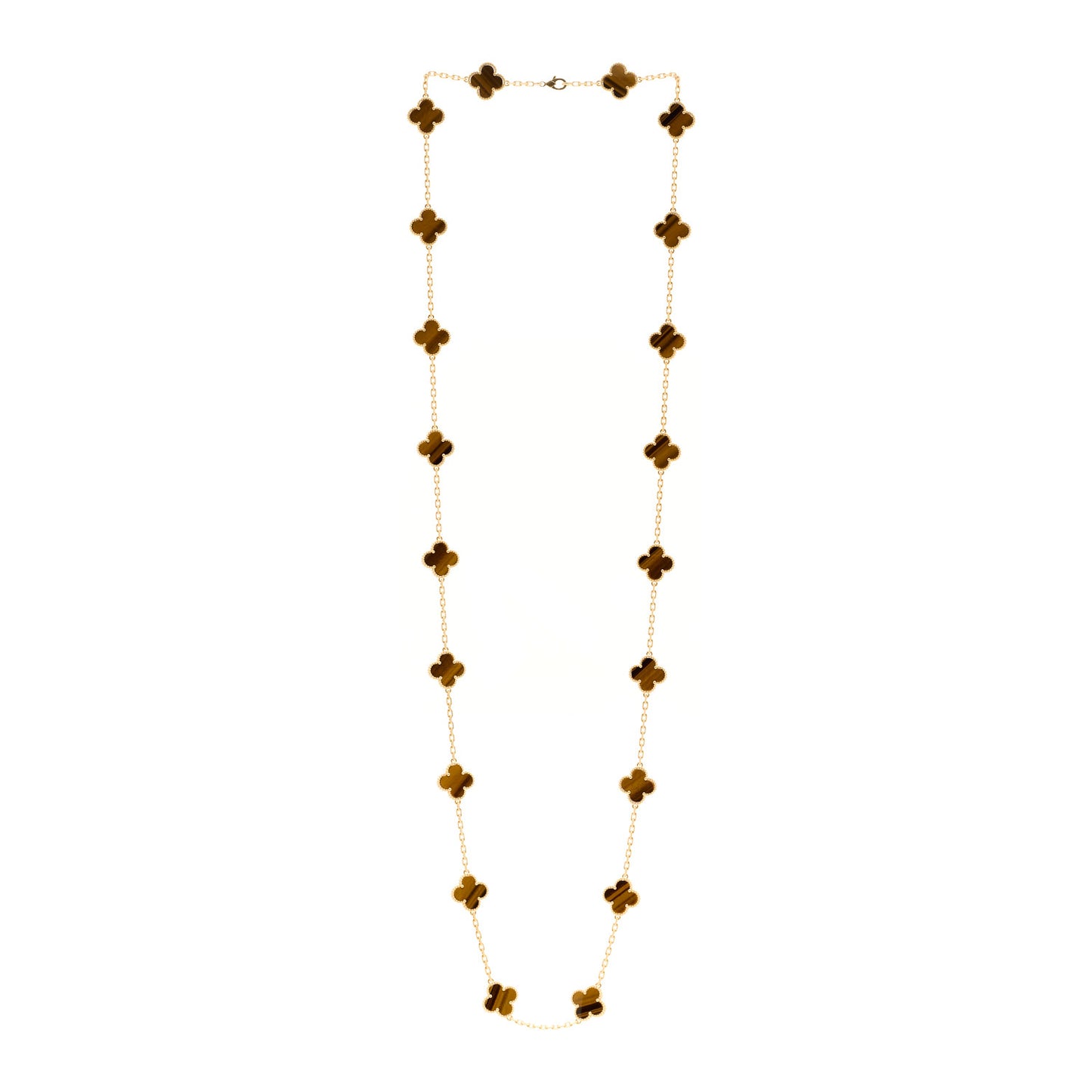 18K Yellow Gold Tiger Eye 20 Motifs Vintage Alhambra Necklace