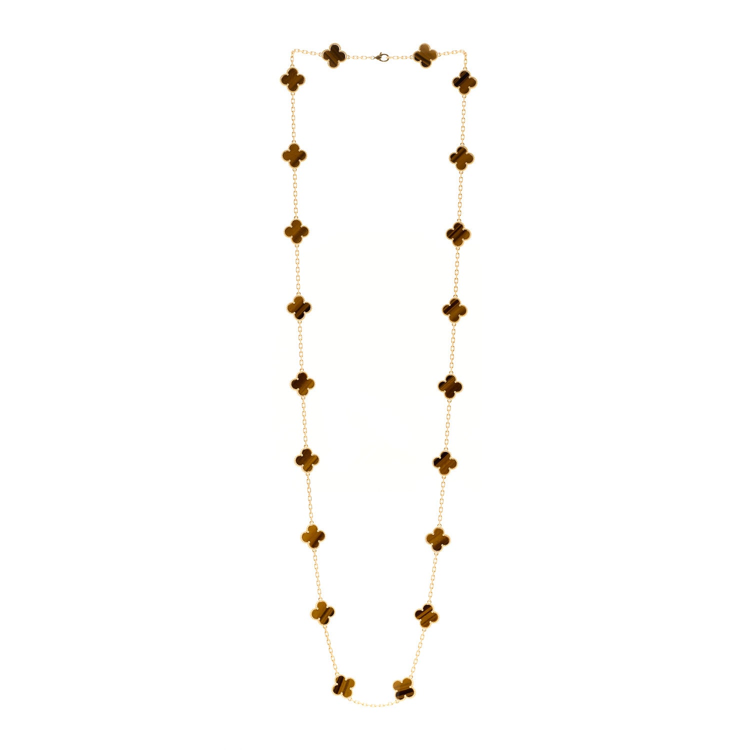 Van Cleef & Arpels 18K Yellow Gold Tiger Eye 20 Motifs Vintage Alhambra Necklace 3 of 5