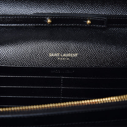 Saint Laurent Grain De Poudre Matelasse Chevron Monogram Chain Wallet Black 6 of 7