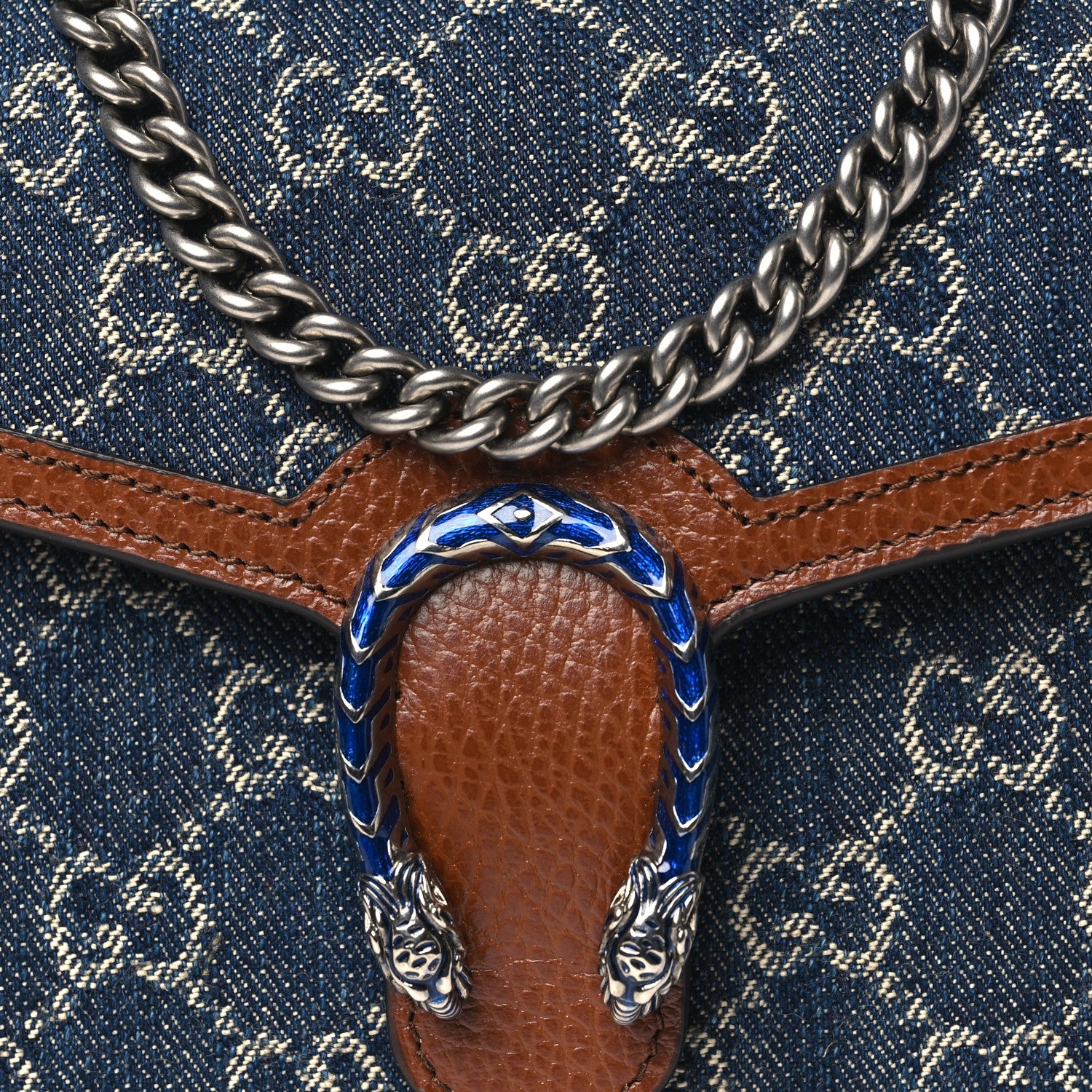 Gucci New Denim GG Monogram Dollar Calfskin Enamel Mini Dionysus Chain Wallet Blue Tea Cuir Epilog Electric Blue 8 of 11
