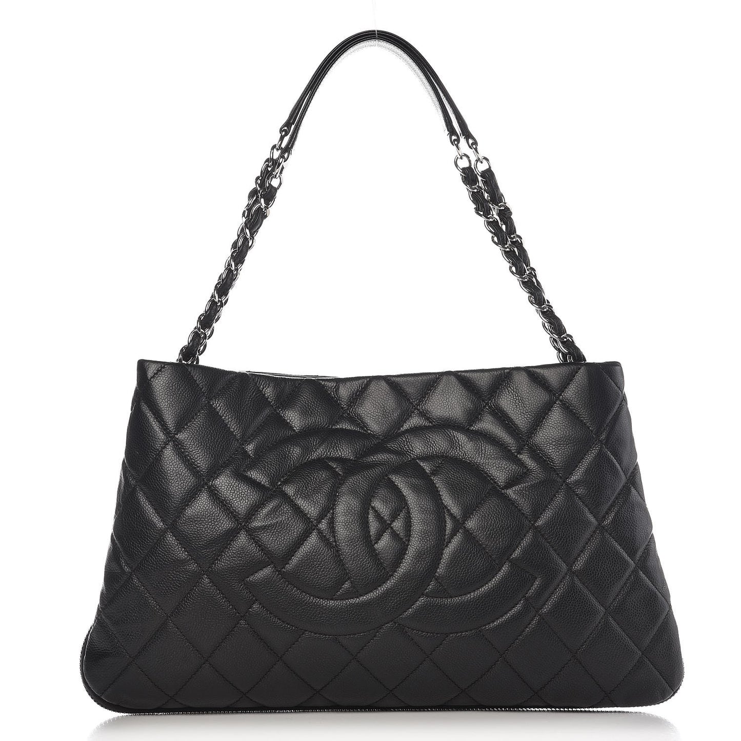Caviar Quilted Expandable Zip Shoulder Bag Black