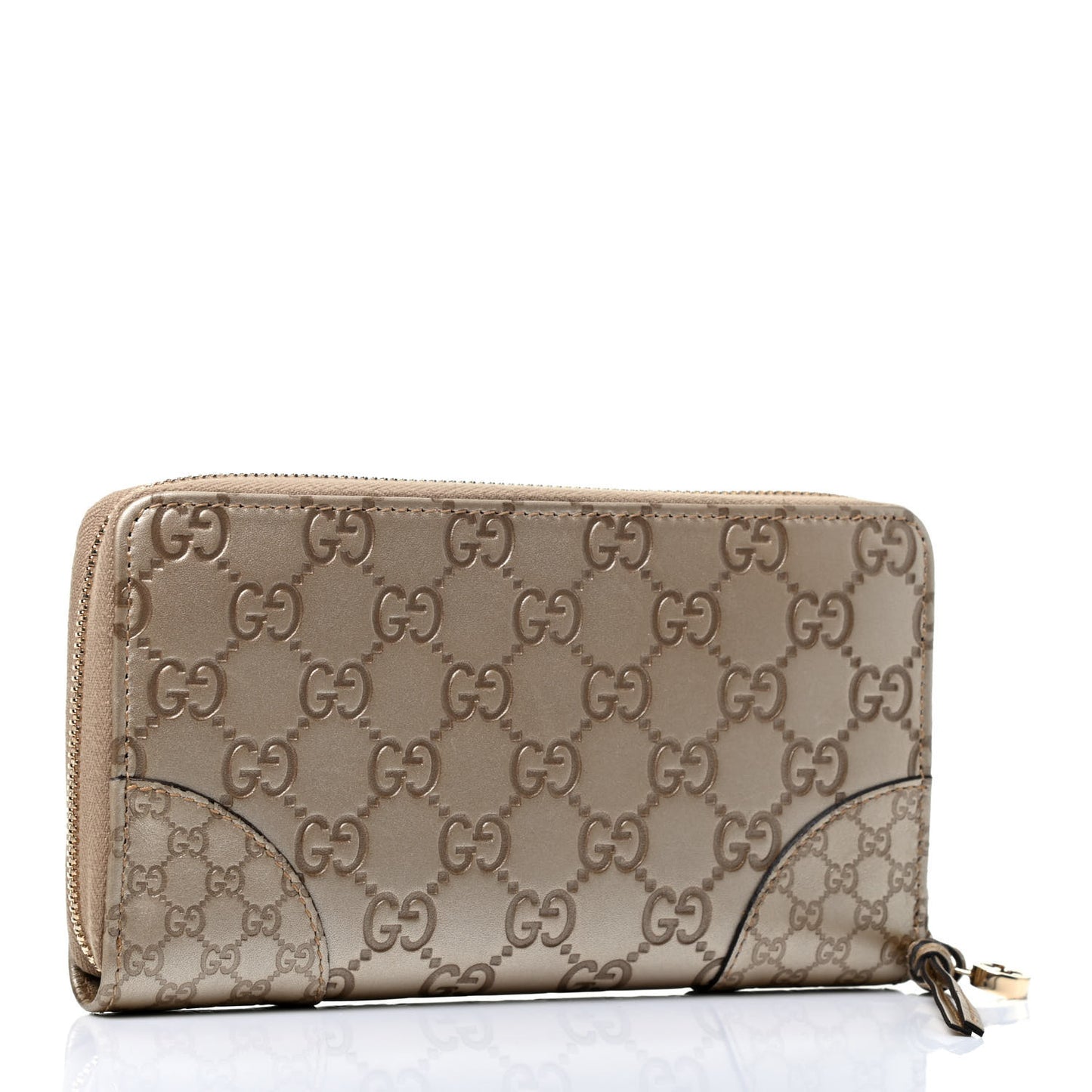 Metallic Guccissima Microguccissima Bree Zip Around Wallet Golden Beige