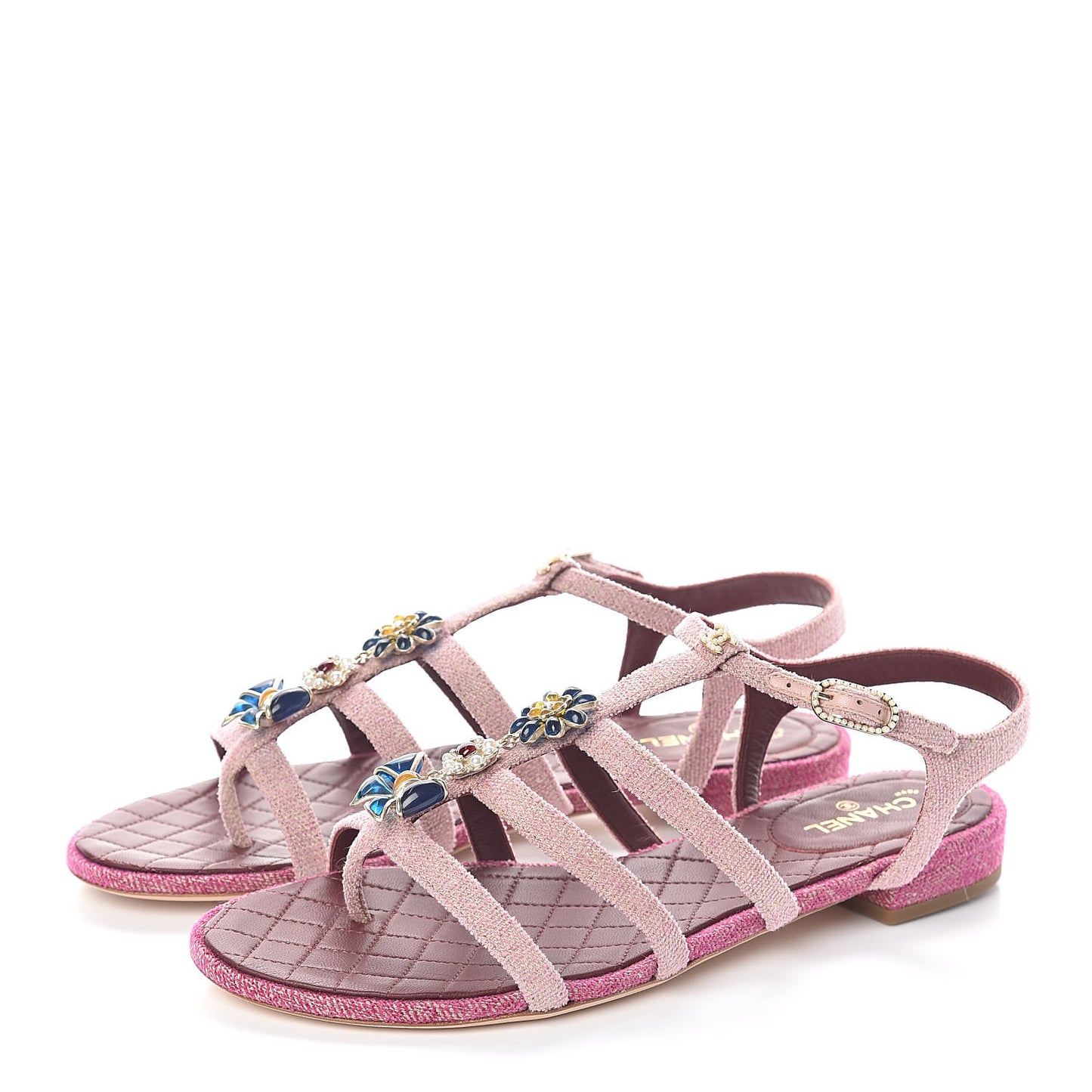 Fabric Embellished Sandals 39 Pink