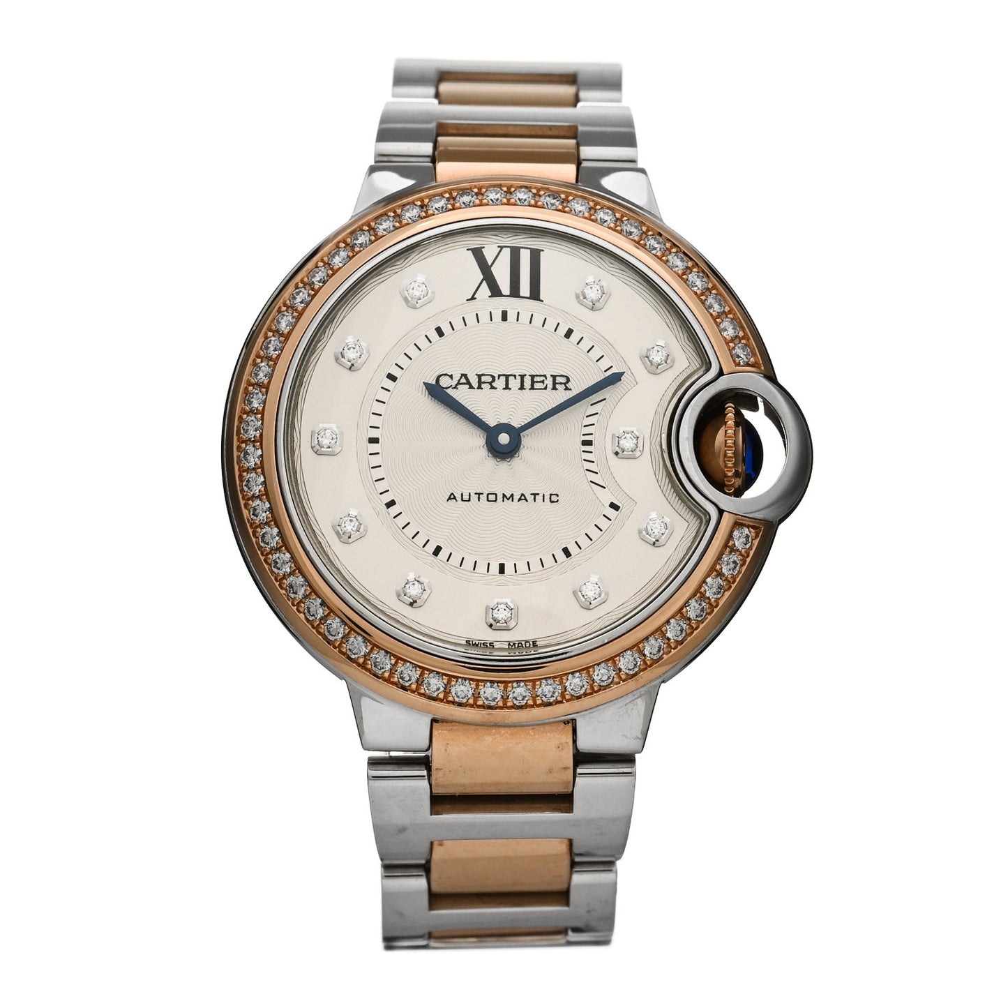 Stainless Steel 18K Pink Gold Diamond Bezel 33mm Ballon Bleu De Cartier Automatic Watch
