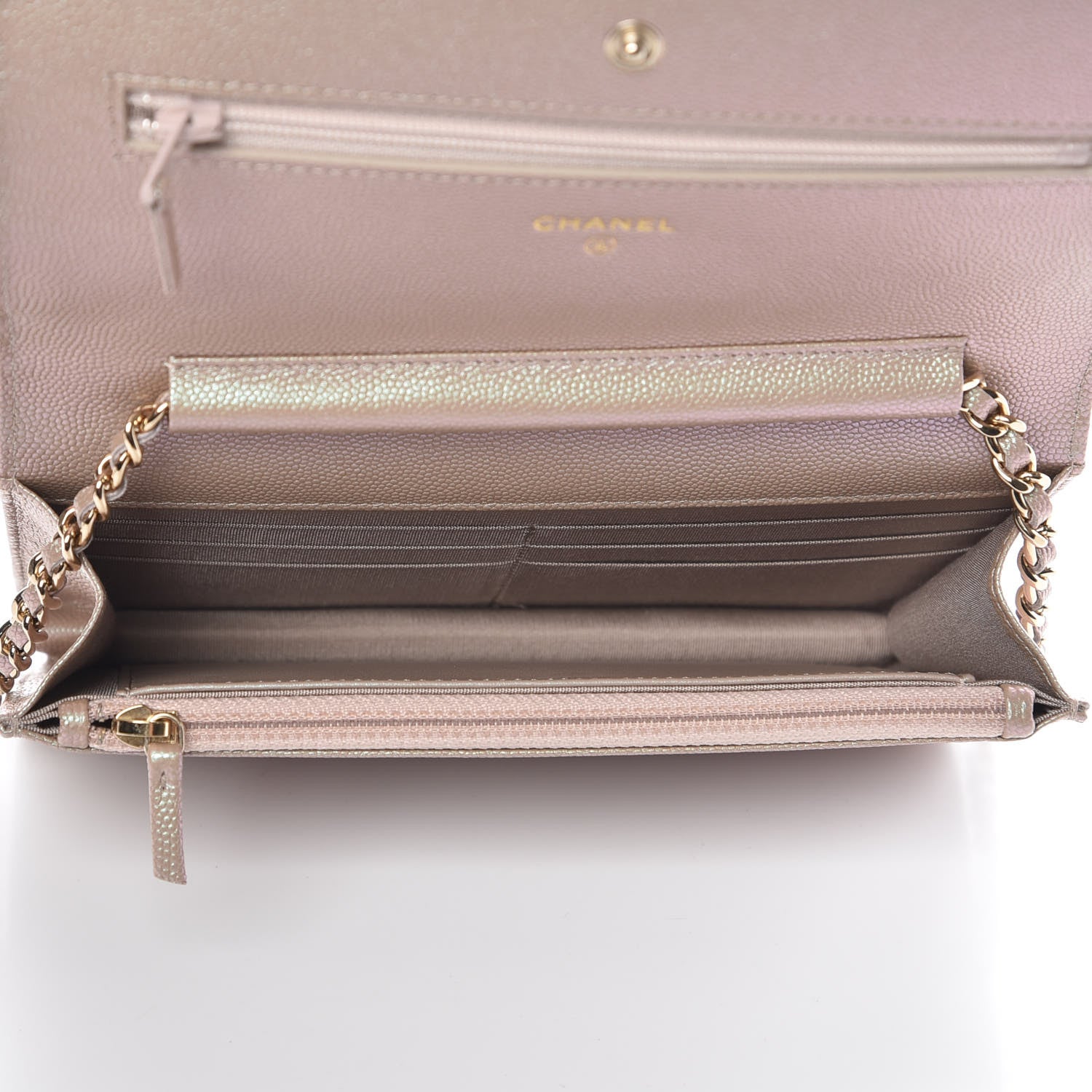 Chanel Iridescent Caviar Quilted Wallet On Chain WOC Beige 5 of 12