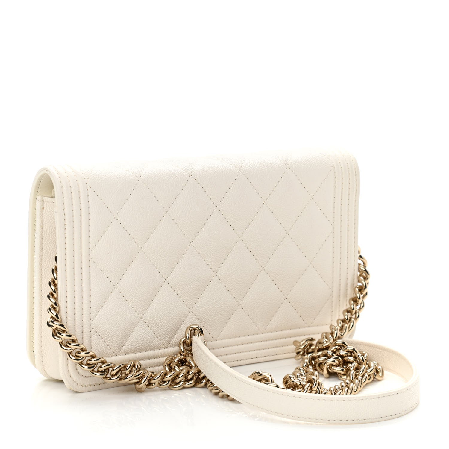 Chanel Caviar Quilted Boy Wallet On Chain WOC White 3 of 12