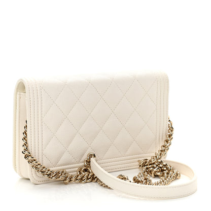 Chanel Caviar Quilted Boy Wallet On Chain WOC White 3 of 12