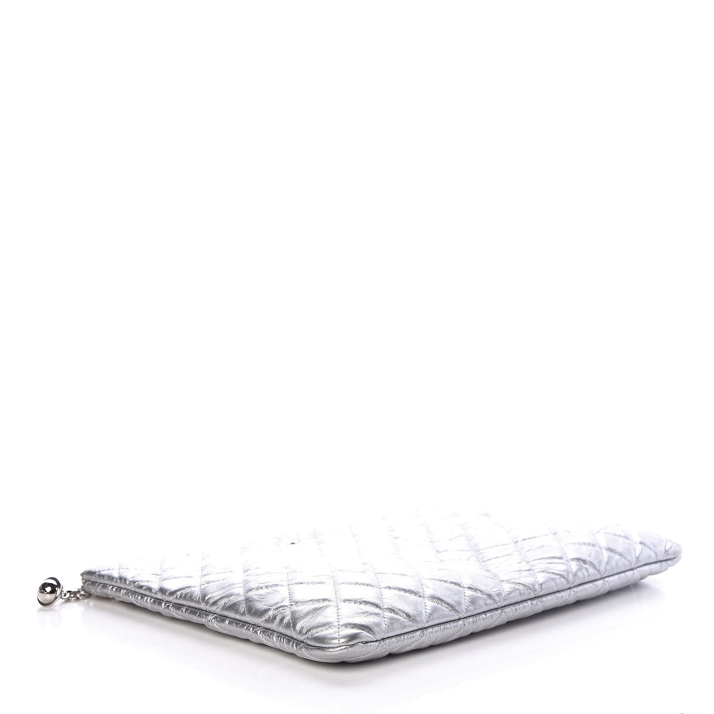 Metallic Calfskin Quilted Large Cosmo Cosmetic Case Silver