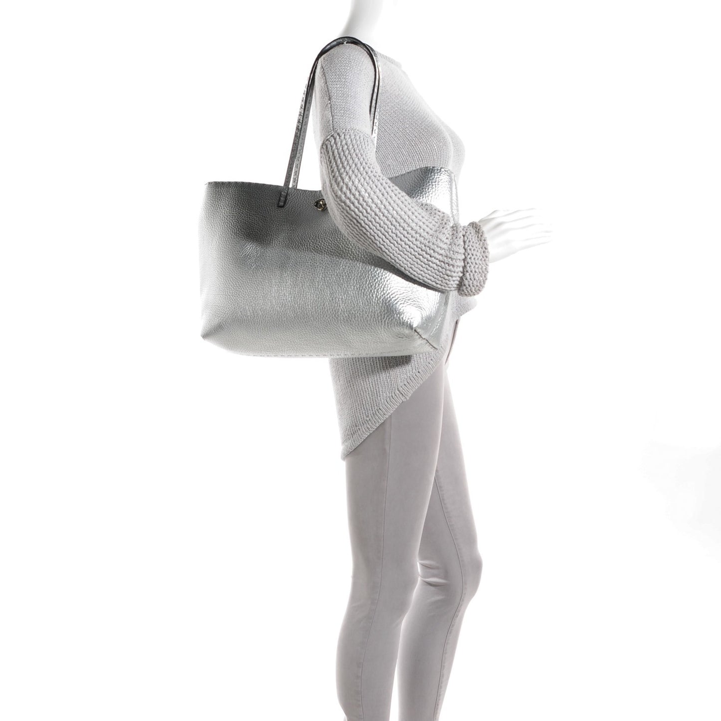 Cuoio Romano Lux Selleria Carla Shopping Tote Argento