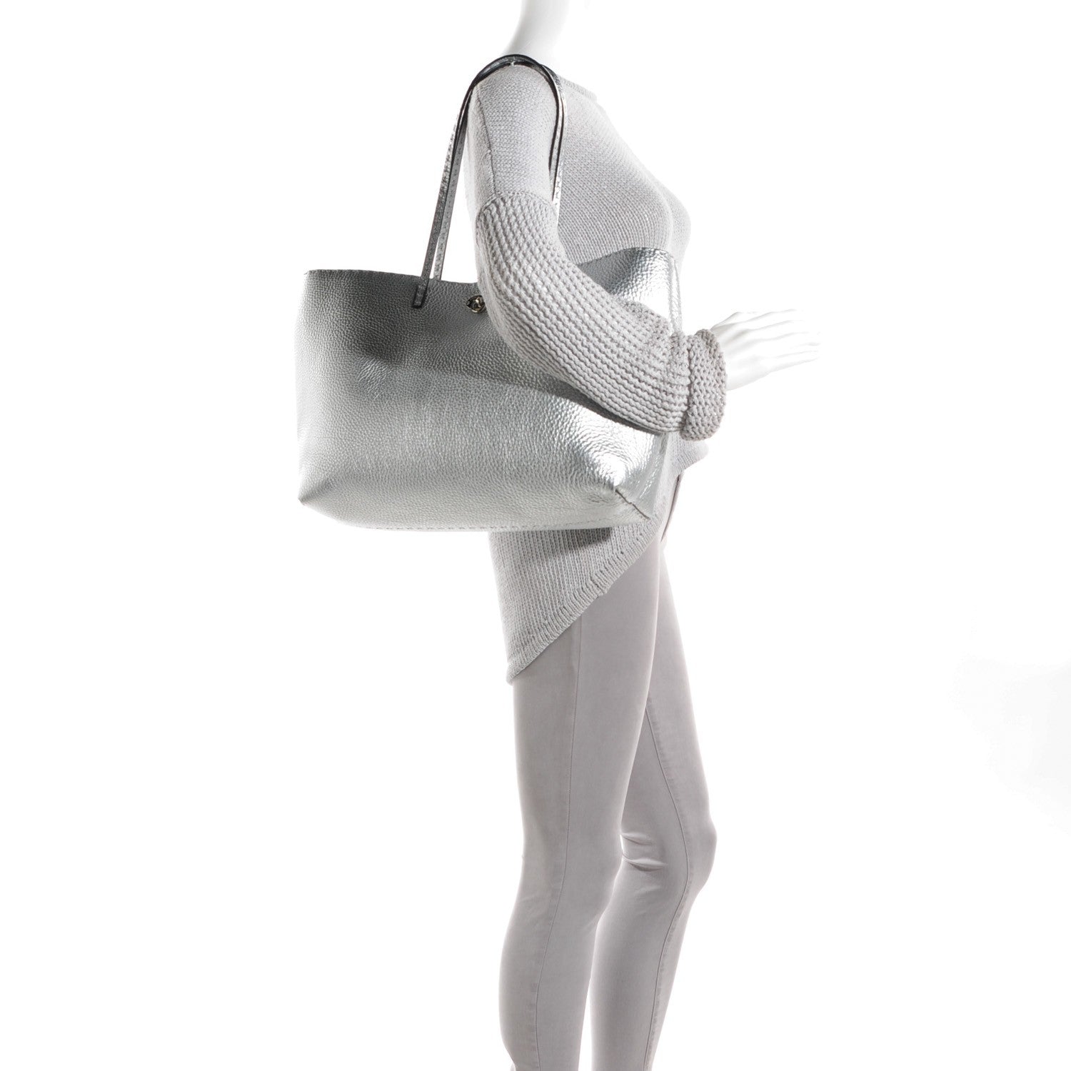 Fendi Cuoio Romano Lux Selleria Carla Shopping Tote Argento 2 of 9
