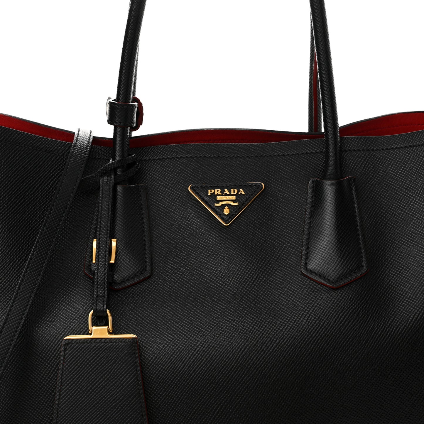 Saffiano Cuir Large Double Bag Black Fuoco