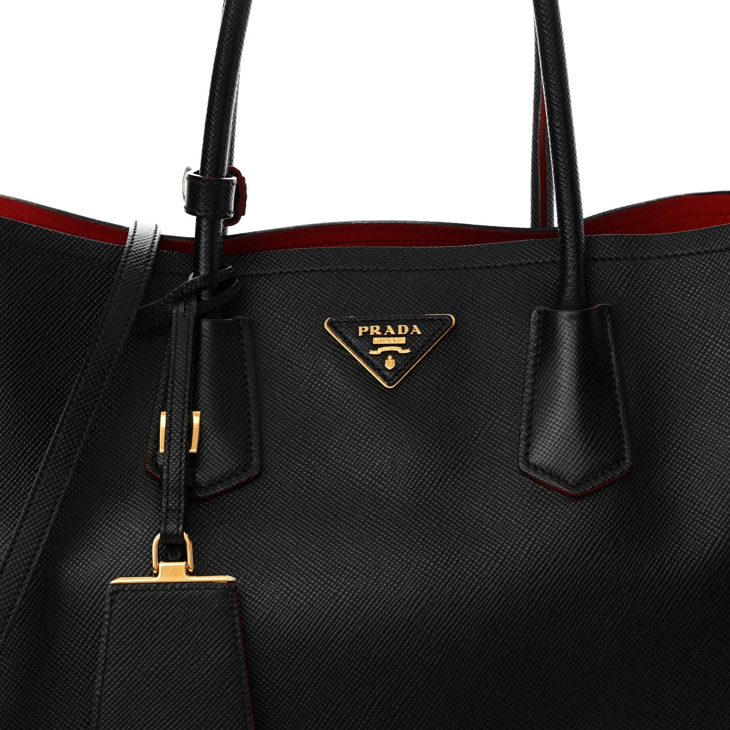 Prada Saffiano Cuir Large Double Bag Black Fuoco 7 of 9