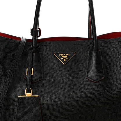 Prada Saffiano Cuir Large Double Bag Black Fuoco 7 of 9