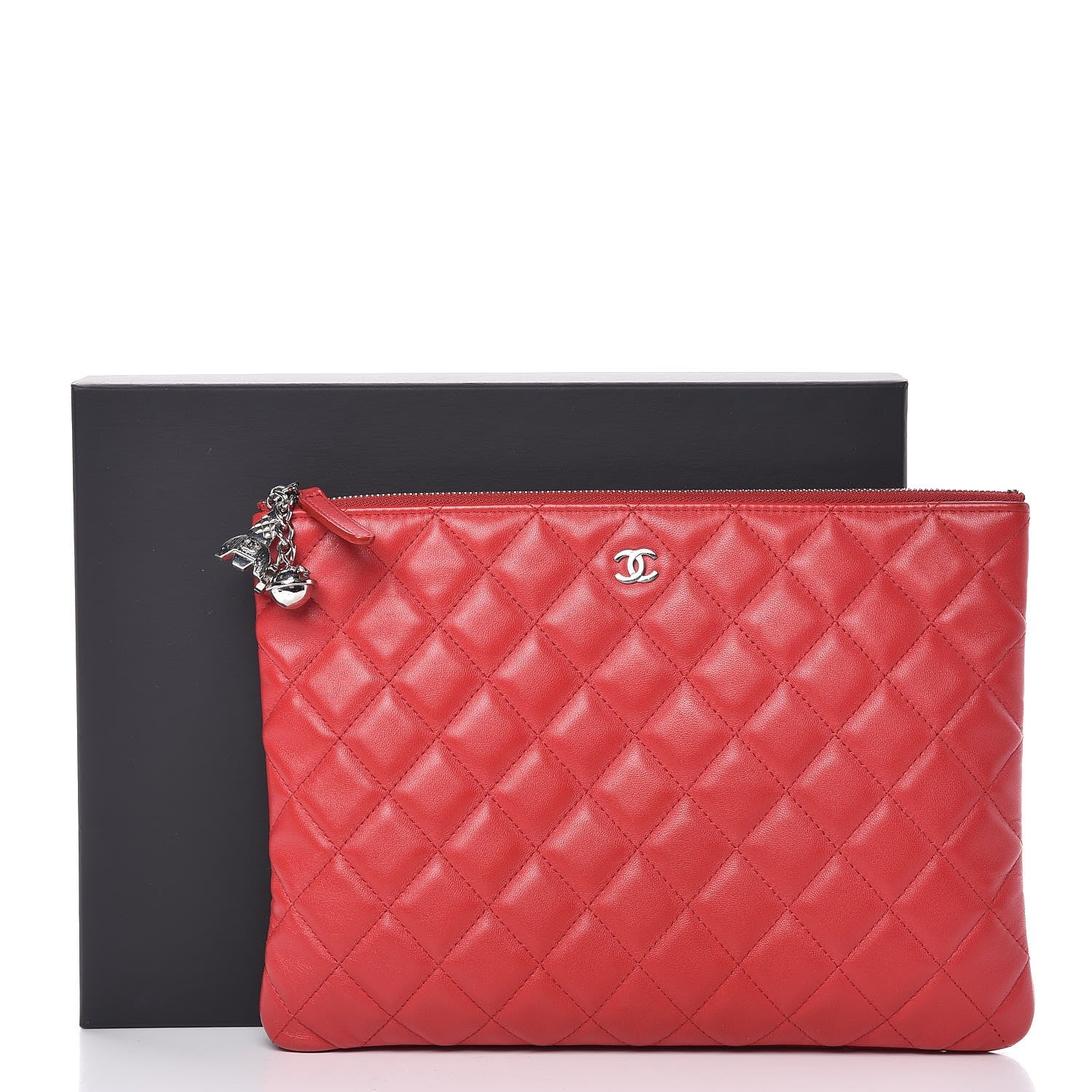 Chanel Lambskin Quilted Medium Ground Control Cosmetic Case Red 8 of 8