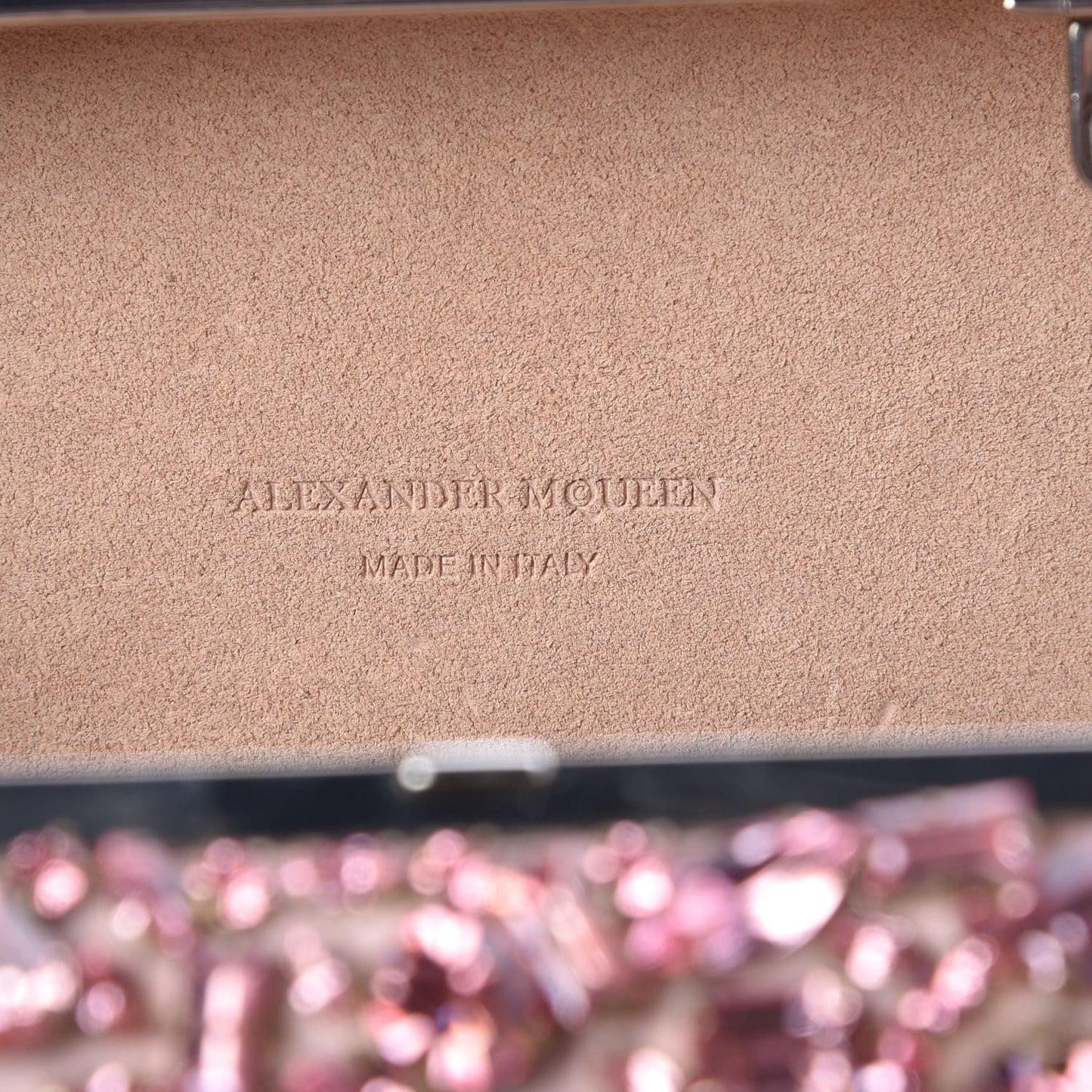 Crystal Nappa Queen and King Skull Box Chain Clutch Pink