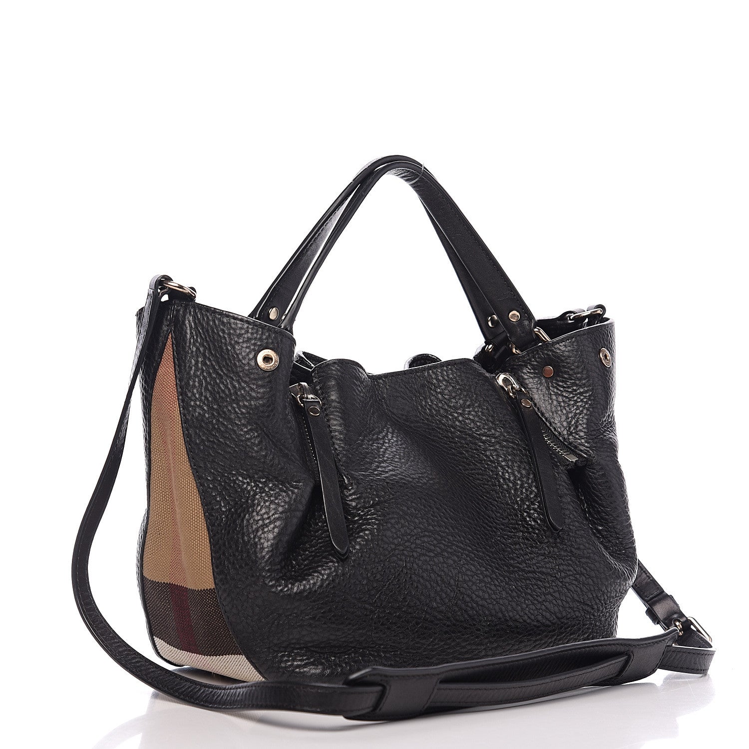 Burberry Grainy Calfskin House Check Small Maidstone Black 2 of 8