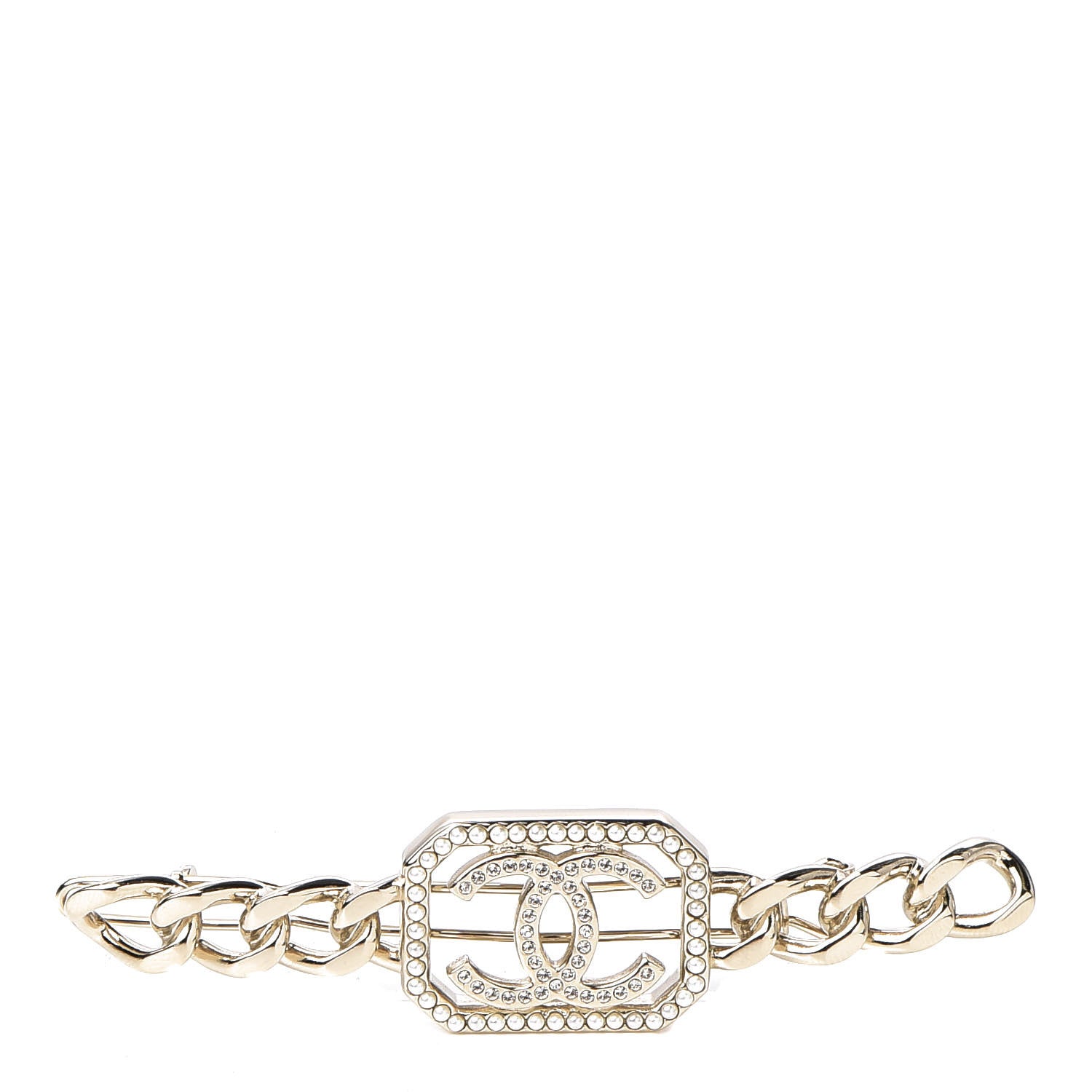 Chanel Crystal Chain CC Vendome Hair Clip Barrette Gold 1 of 5