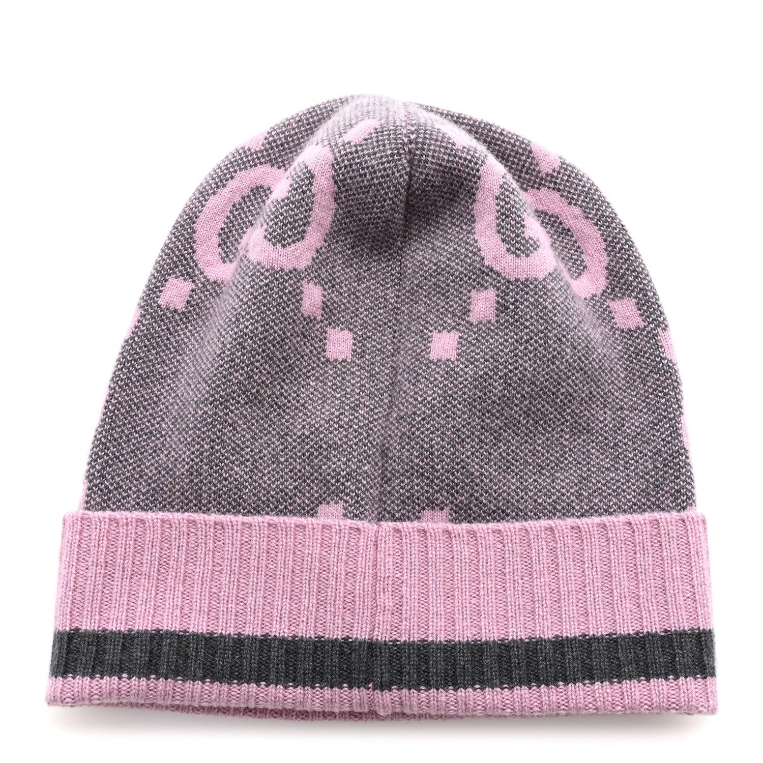Gucci Cashmere Jacquard Monogram Jumbo GG Canvy Hat Beanie Hat M Graphite Pink 3 of 7