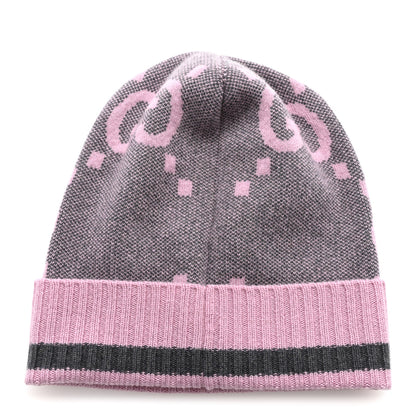 Gucci Cashmere Jacquard Monogram Jumbo GG Canvy Hat Beanie Hat M Graphite Pink 3 of 7