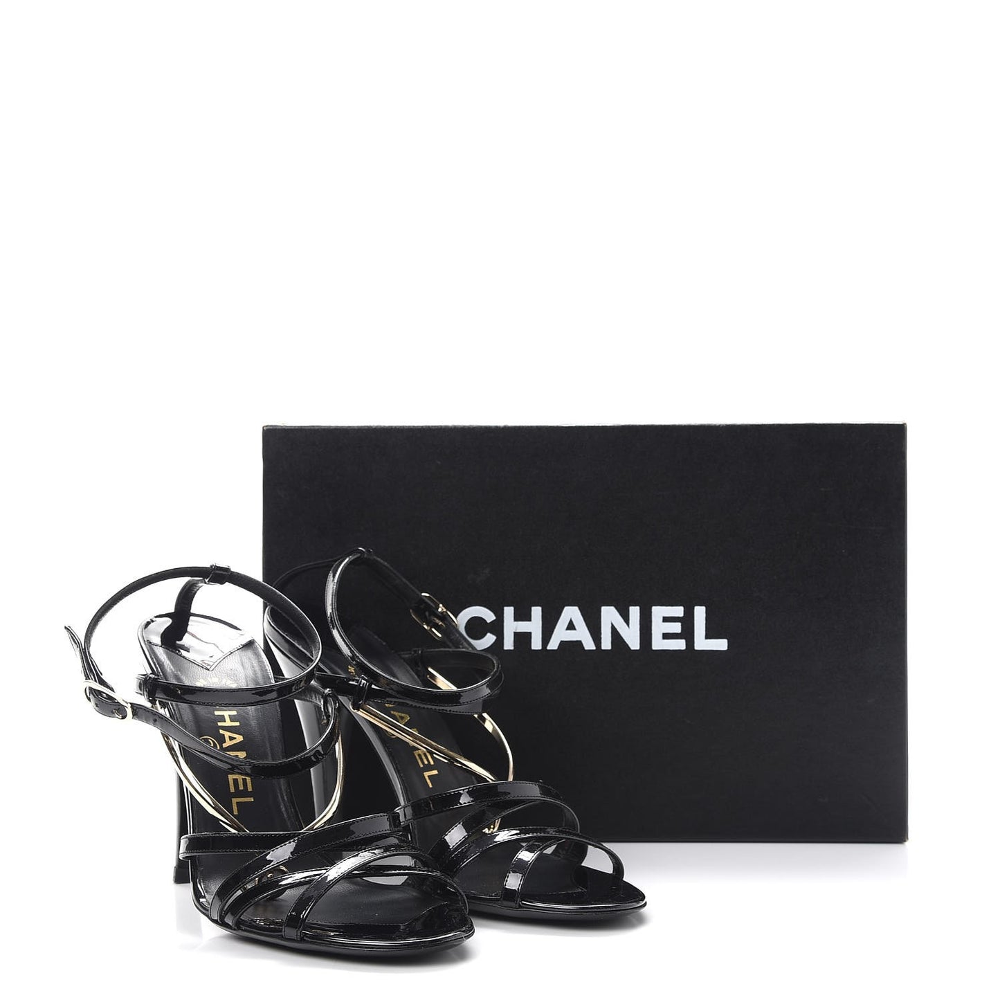 Patent CC Sandals 38 Black Gold
