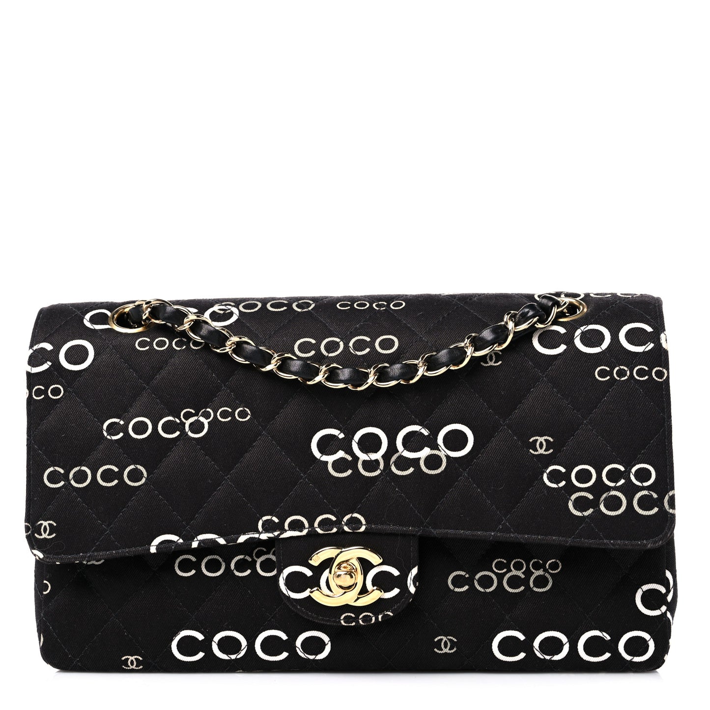 Canvas Coco Printed Quilted Medium Double Flap Black White