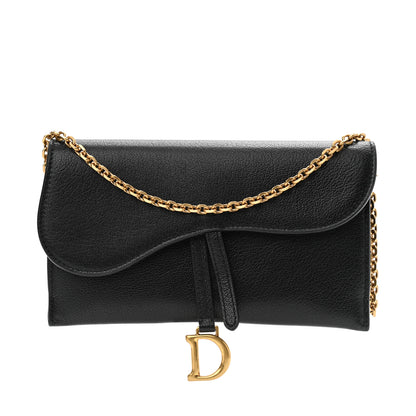 Christian Dior Grained Calfskin Saddle Chain Wallet Pouch Black 3 of 12