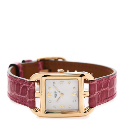 Hermes 18K Yellow Gold Alligator Diamond Mother of Pearl 23mm Cape Cod Quartz Watch Braise 2 of 5
