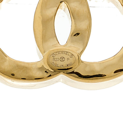 Chanel Metal Crystal CC Heart Hoop Long Drop Earrings Gold 4 of 5