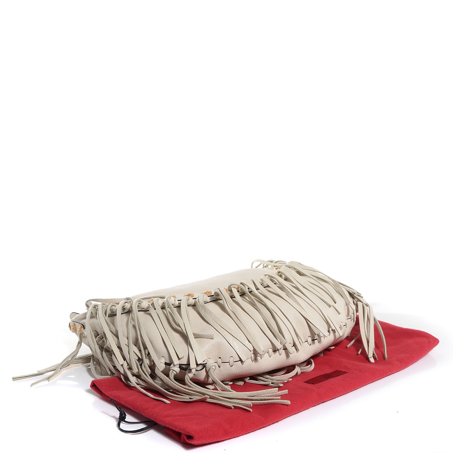 Valentino Garavani Grained Calfskin C-Rockee Fringe Hobo Light Ivory 4 of 9