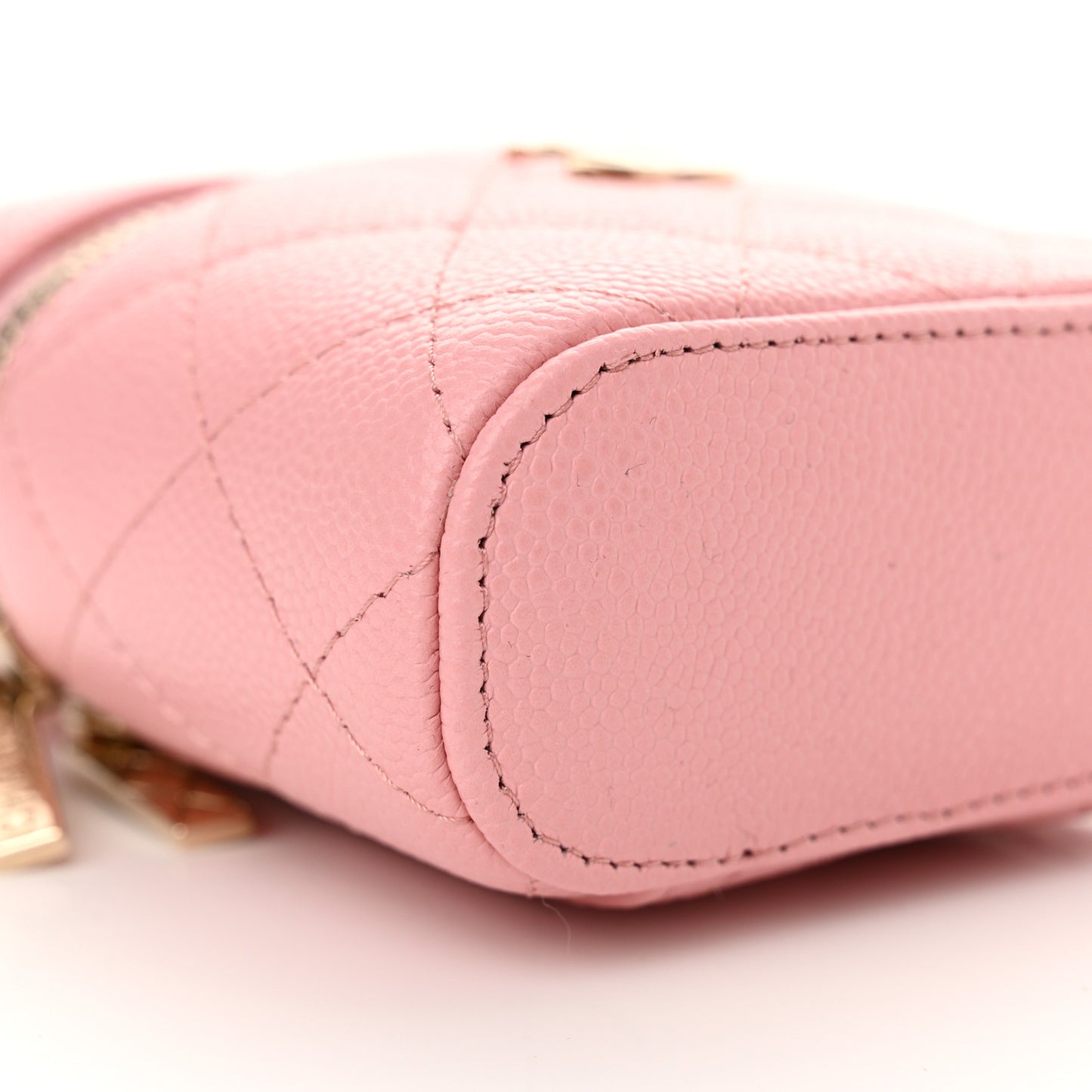 Caviar Quilted Small Handle With Care Vanity Case With Chain Pink