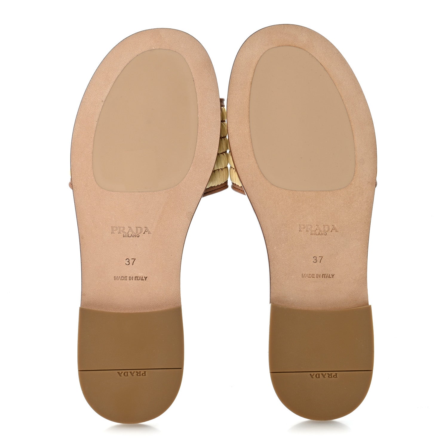 Prada Raffia Metal Triangle Logo 10mm Slide Sandals 37 Naturale 6 of 8