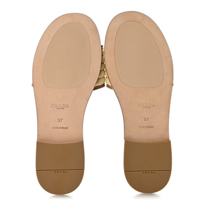 Prada Raffia Metal Triangle Logo 10mm Slide Sandals 37 Naturale 6 of 8