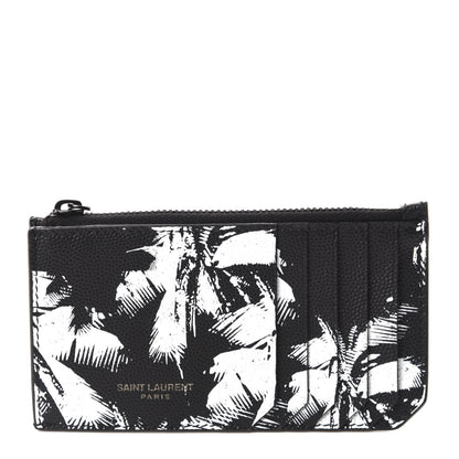 Saint Laurent Grain de Poudre Palm Tree 5 Fragments Zip Pouch Card Holder Black 1 of 7
