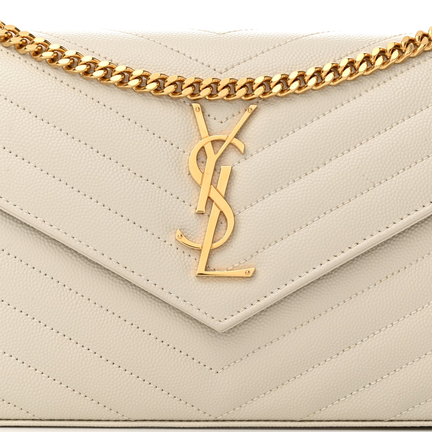 Grain De Poudre Matelasse Chevron Monogram Chain Wallet Crema Soft