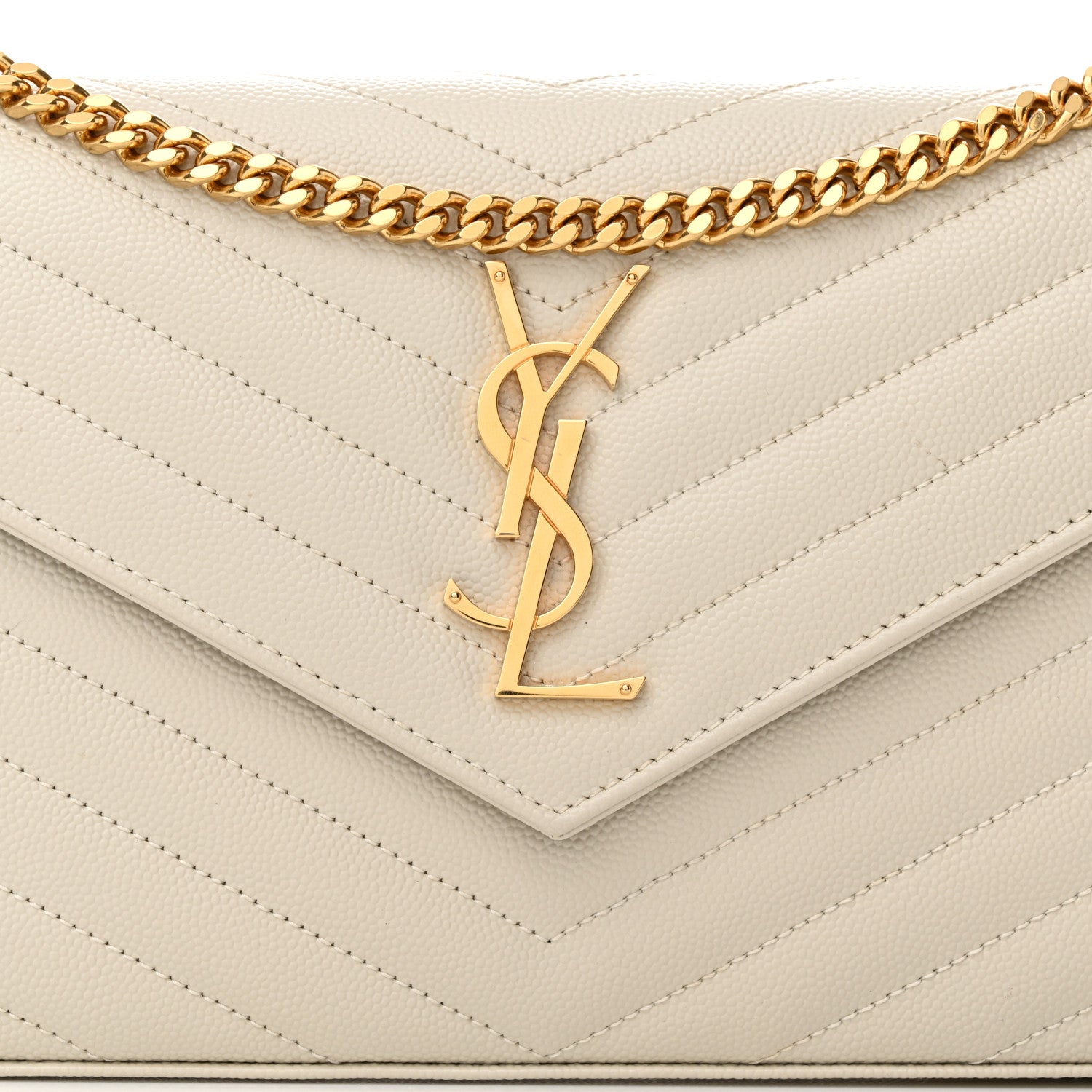 Saint Laurent Grain De Poudre Matelasse Chevron Monogram Chain Wallet Crema Soft 7 of 10