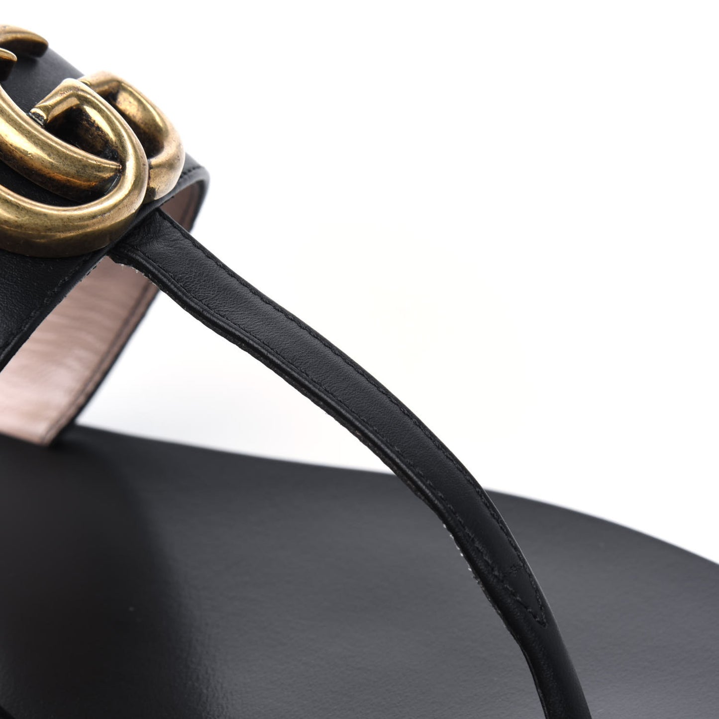 Calfskin GG Marmont Thong Sandals 37.5 Black