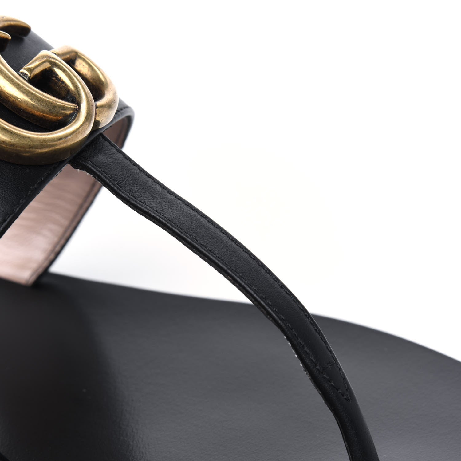 Gucci Calfskin GG Marmont Thong Sandals 37.5 Black 8 of 12