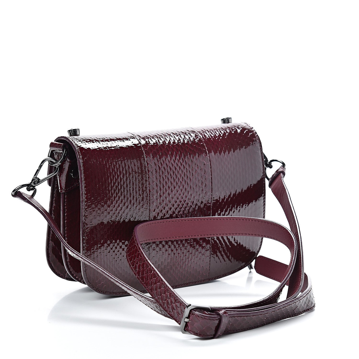 MCM Snakeskin Embossed Patent Studded Small Patricia Crossbody Bag Very Plum 2 of 10