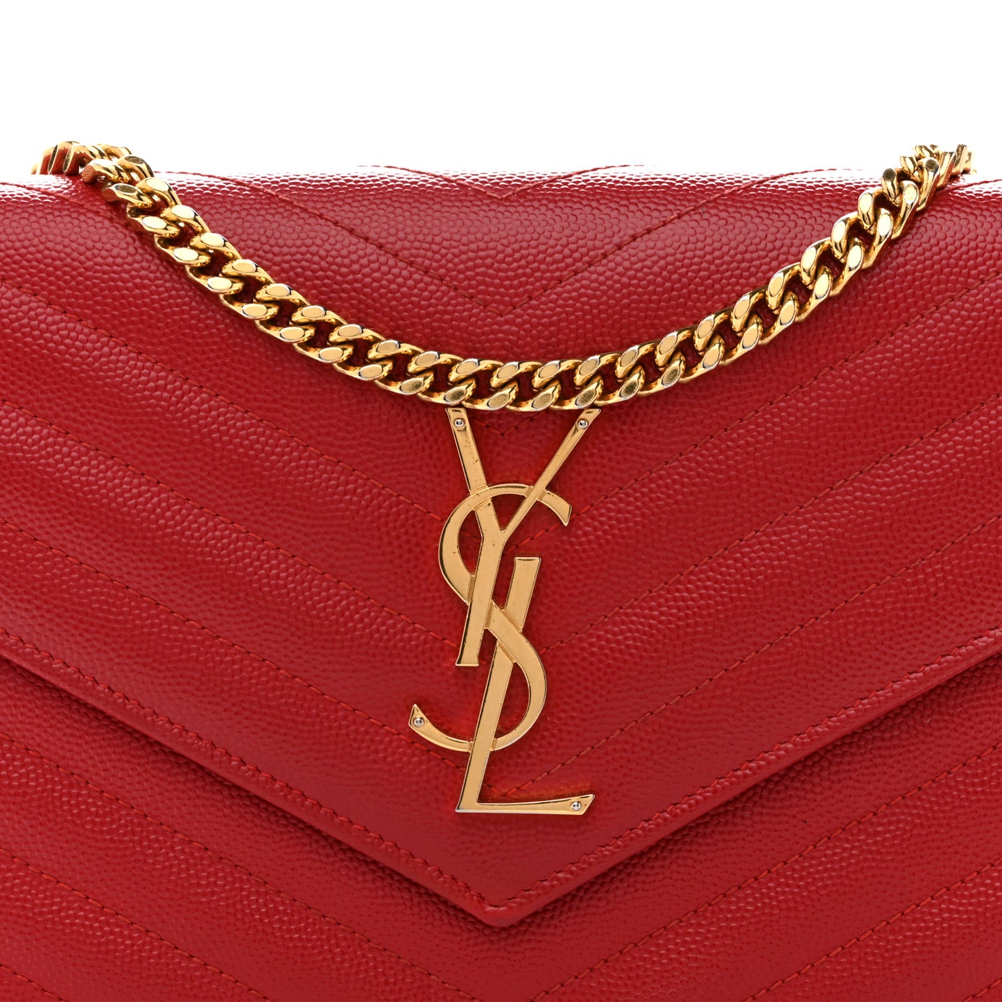 Grain De Poudre Matelasse Chevron Monogram Chain Wallet Red